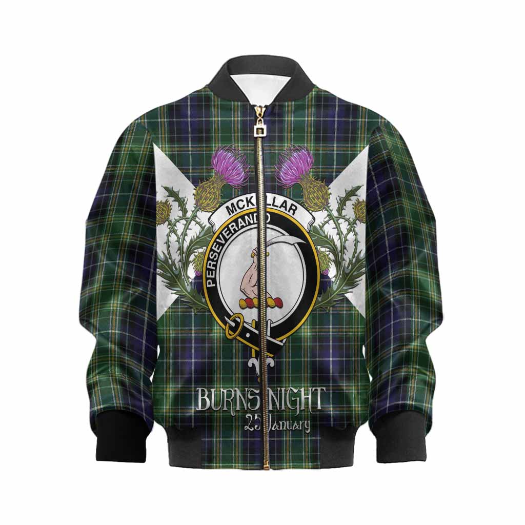 McKellar Tartan Family Crest Kid Bomber Jacket Scottish Burns Night Thistle Floral