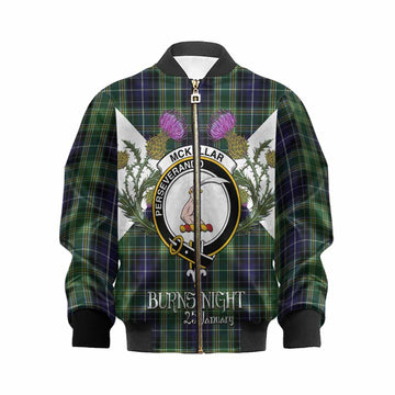 McKellar Tartan Family Crest Kid Bomber Jacket Scottish Burns Night Thistle Floral