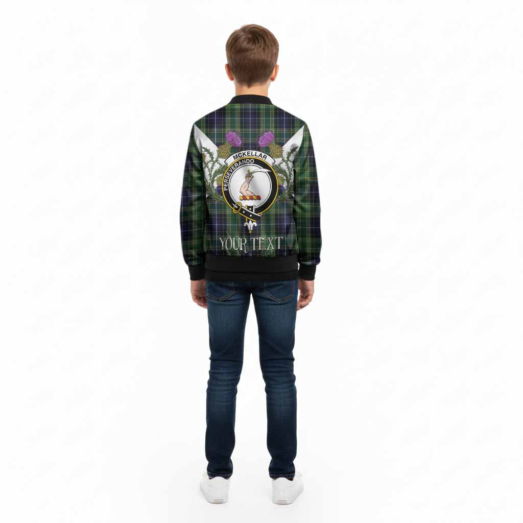 McKellar Tartan Family Crest Kid Bomber Jacket Scottish Burns Night Thistle Floral