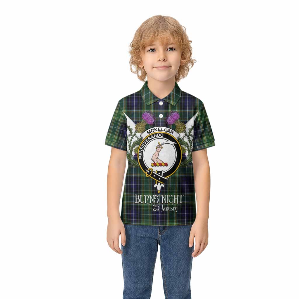 McKellar Tartan Family Crest Kid Polo Shirt Scottish Burns Night Thistle Floral
