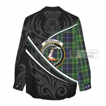 McKellar Tartan Family Crest Women Casual Shirt Celtic Scottish Thistle Floral - Tartan Vibes Clothing