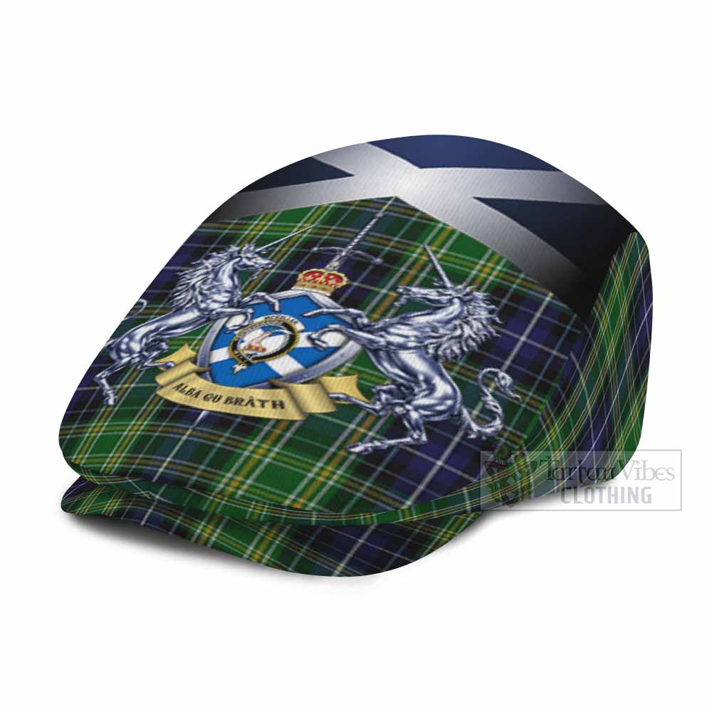 McKellar Tartan Flat Cap, Jeff Cap Alba Gu Brath Unicorn Crest - Tartan Vibes Clothing