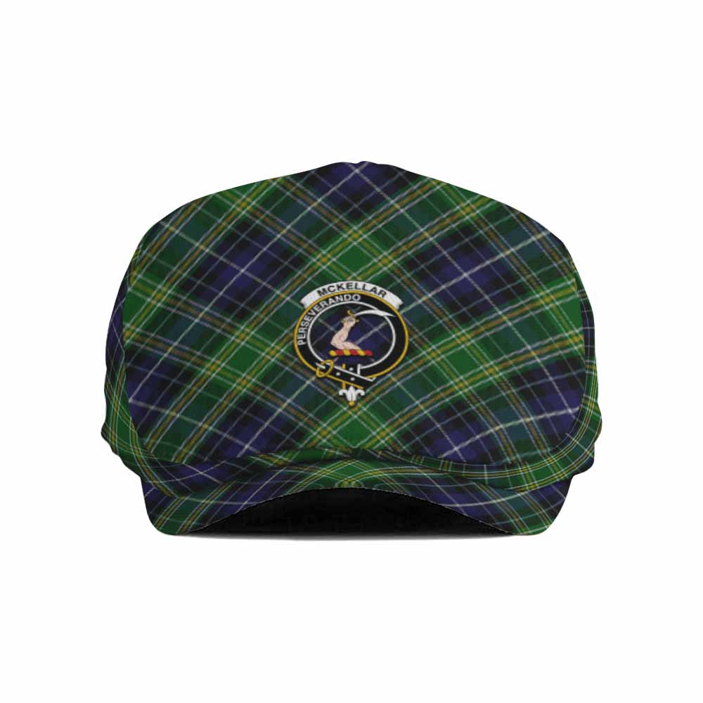 McKellar Tartan Flat Cap, Jeff Cap Cross Style with Family Crest - Tartan Vibes Clothing