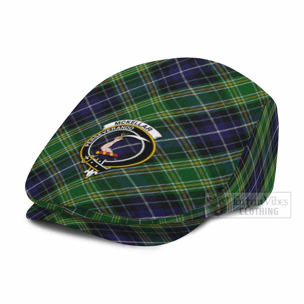 McKellar Tartan Flat Cap, Jeff Cap Cross Style with Family Crest - Tartan Vibes Clothing
