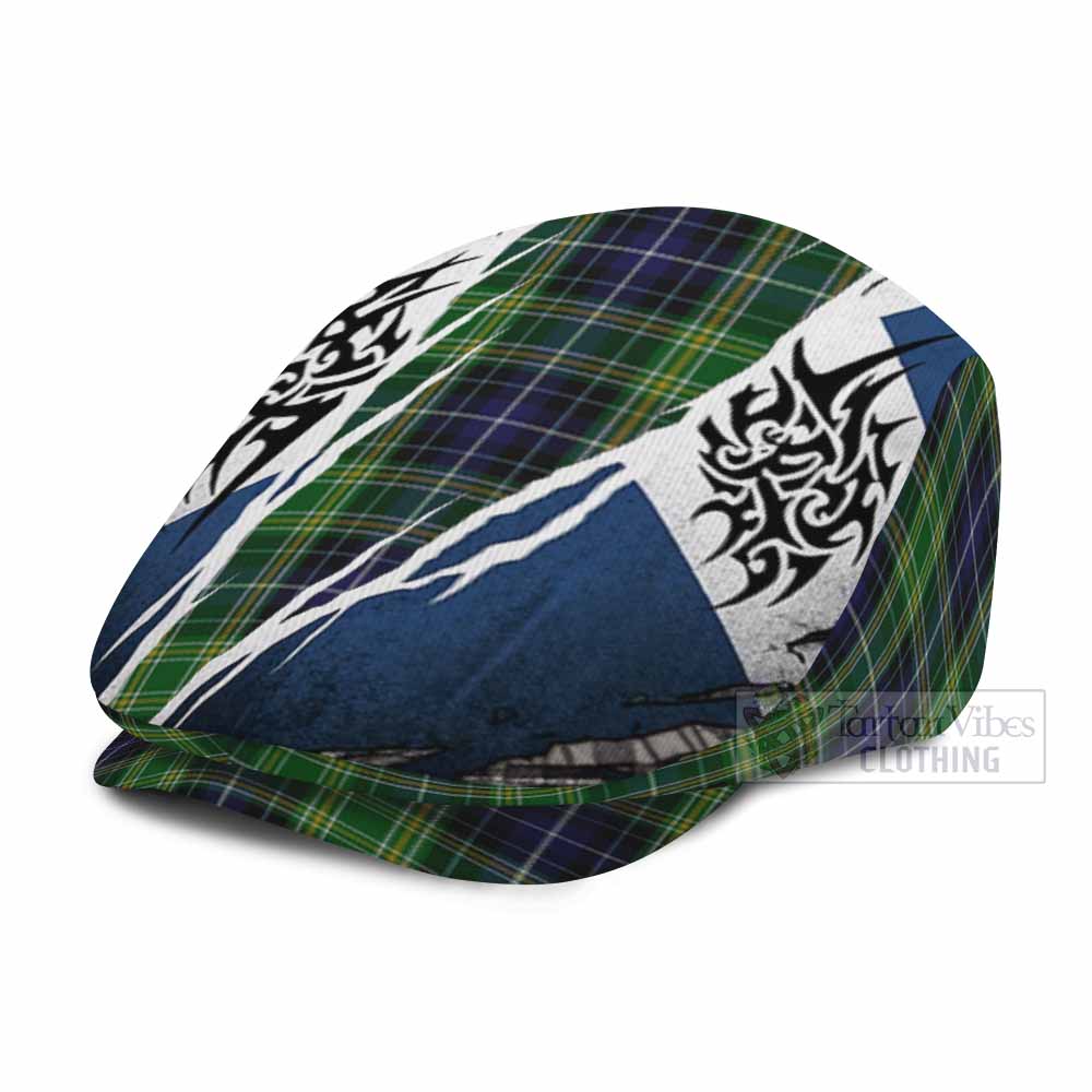 McKellar Tartan Flat Cap, Jeff Cap Scotland Flag Ripped Tribal Design