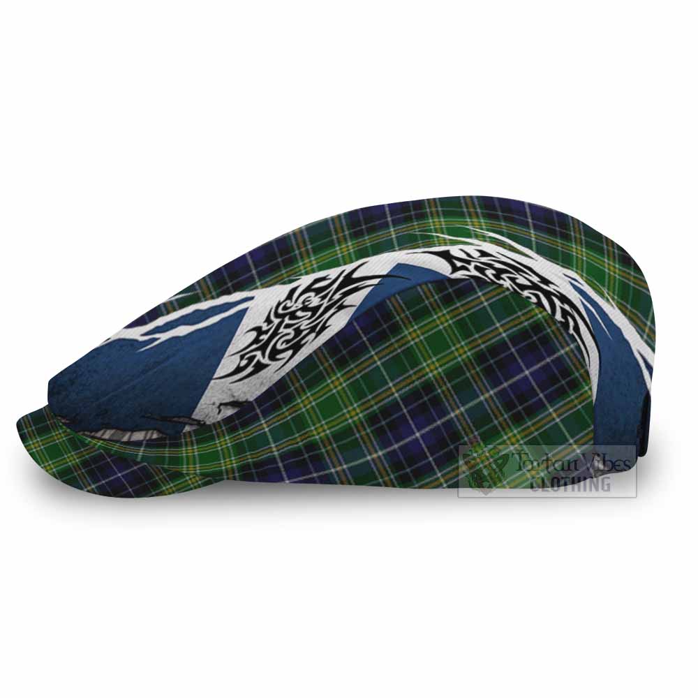 McKellar Tartan Flat Cap, Jeff Cap Scotland Flag Ripped Tribal Design