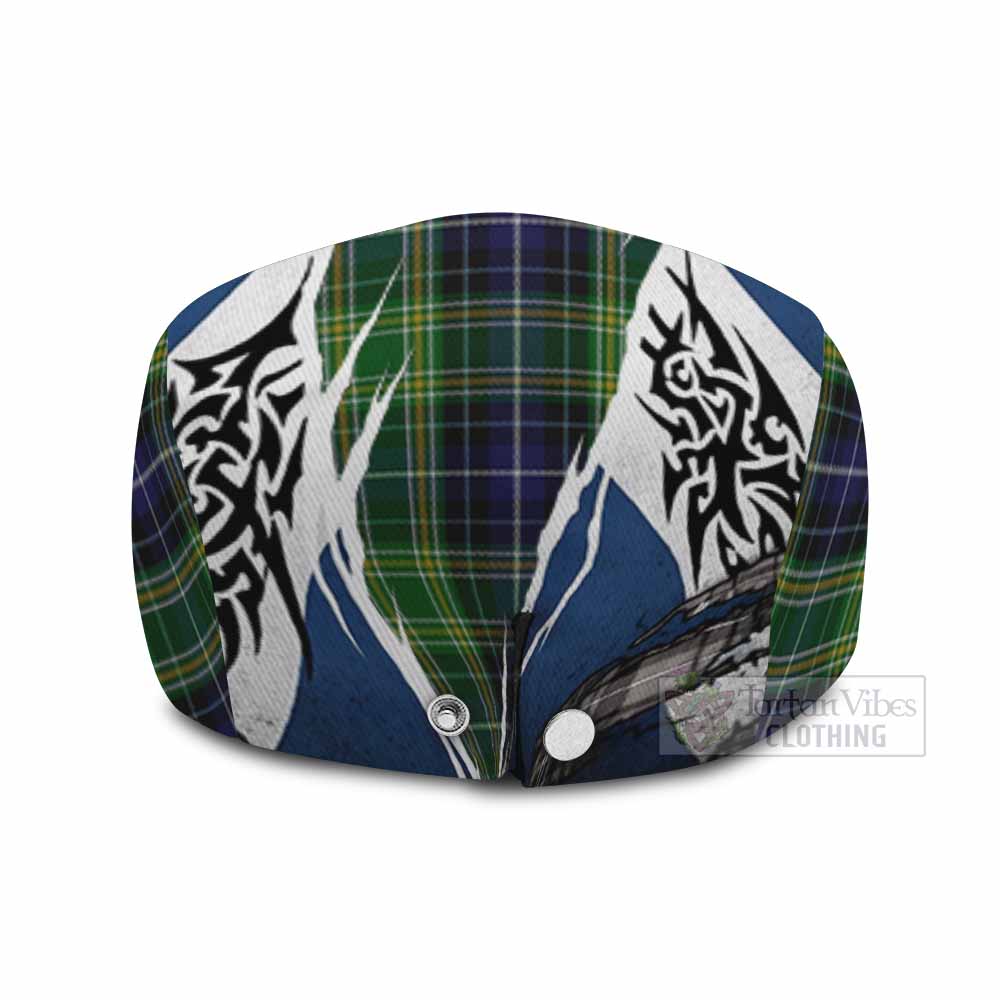 McKellar Tartan Flat Cap, Jeff Cap Scotland Flag Ripped Tribal Design