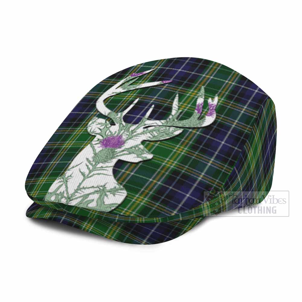 McKellar Tartan Flat Cap, Jeff Cap Scottish Stag Thistle Floral Art - Tartan Vibes Clothing