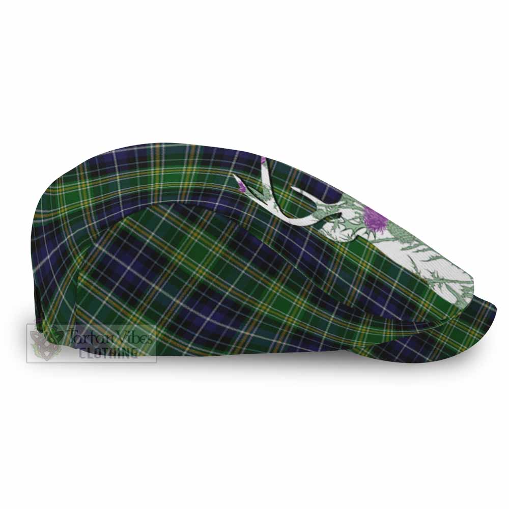 McKellar Tartan Flat Cap, Jeff Cap Scottish Stag Thistle Floral Art - Tartan Vibes Clothing
