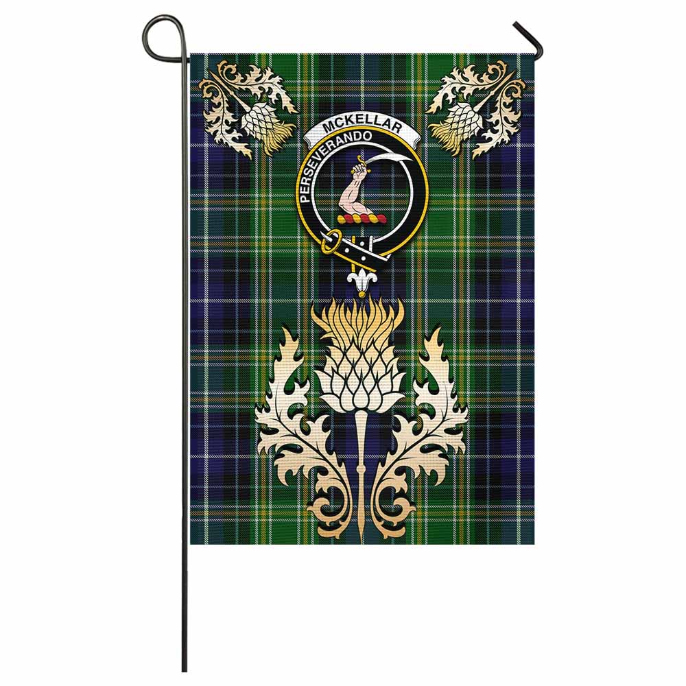 McKellar Tartan Garden Flag with Golden Regal Scottish Thistle Emblem - Tartan Vibes Clothing