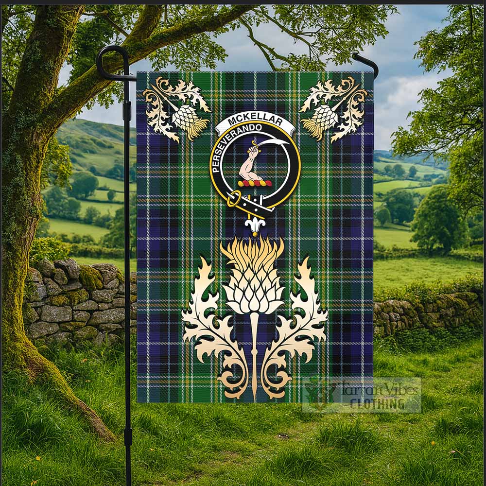 McKellar Tartan Garden Flag with Golden Regal Scottish Thistle Emblem - Tartan Vibes Clothing