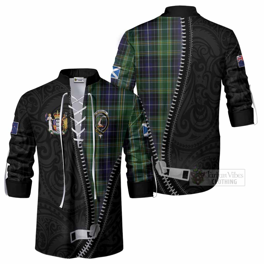 McKellar Tartan Ghillie Shirt New Zealand Pattern Unique Zipper Stylized