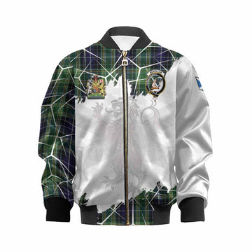 McKellar Tartan Kid Bomber Jacket with Family Crest and Lion Rampant Grunge Style
