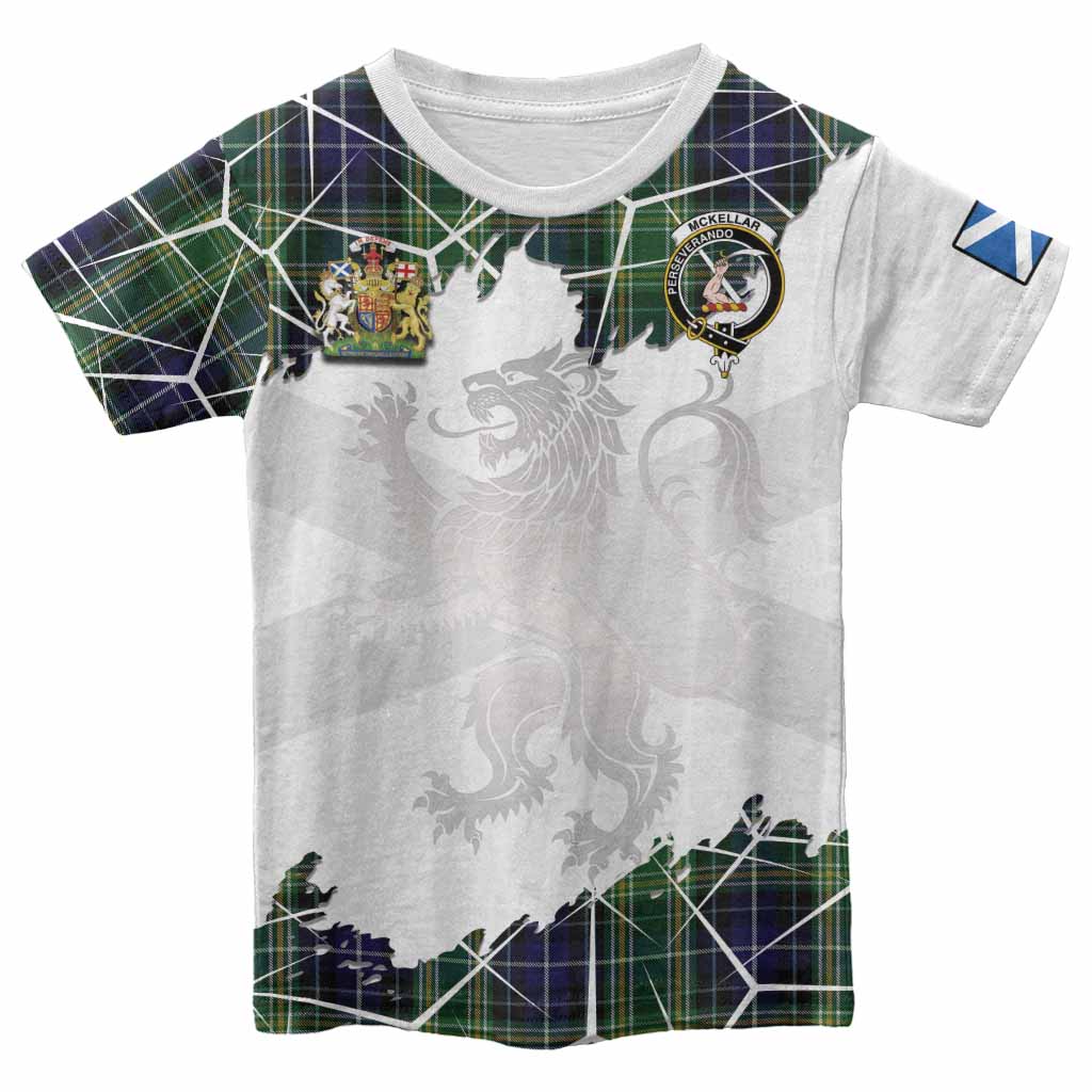 McKellar Tartan Kid T-shirt with Family Crest and Lion Rampant Grunge Style