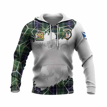 McKellar Tartan Knitted Hoodie with Family Crest and Lion Rampant Grunge Style