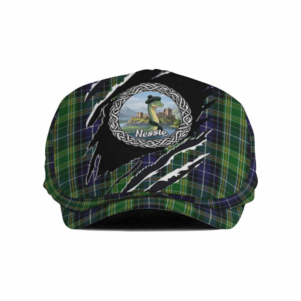 McKellar Tartan Loch Ness Monster Flat Cap, Jeff Cap Celtic Knot Nessie Art