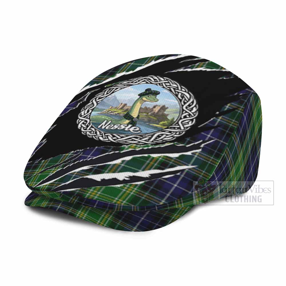 McKellar Tartan Loch Ness Monster Flat Cap, Jeff Cap Celtic Knot Nessie Art