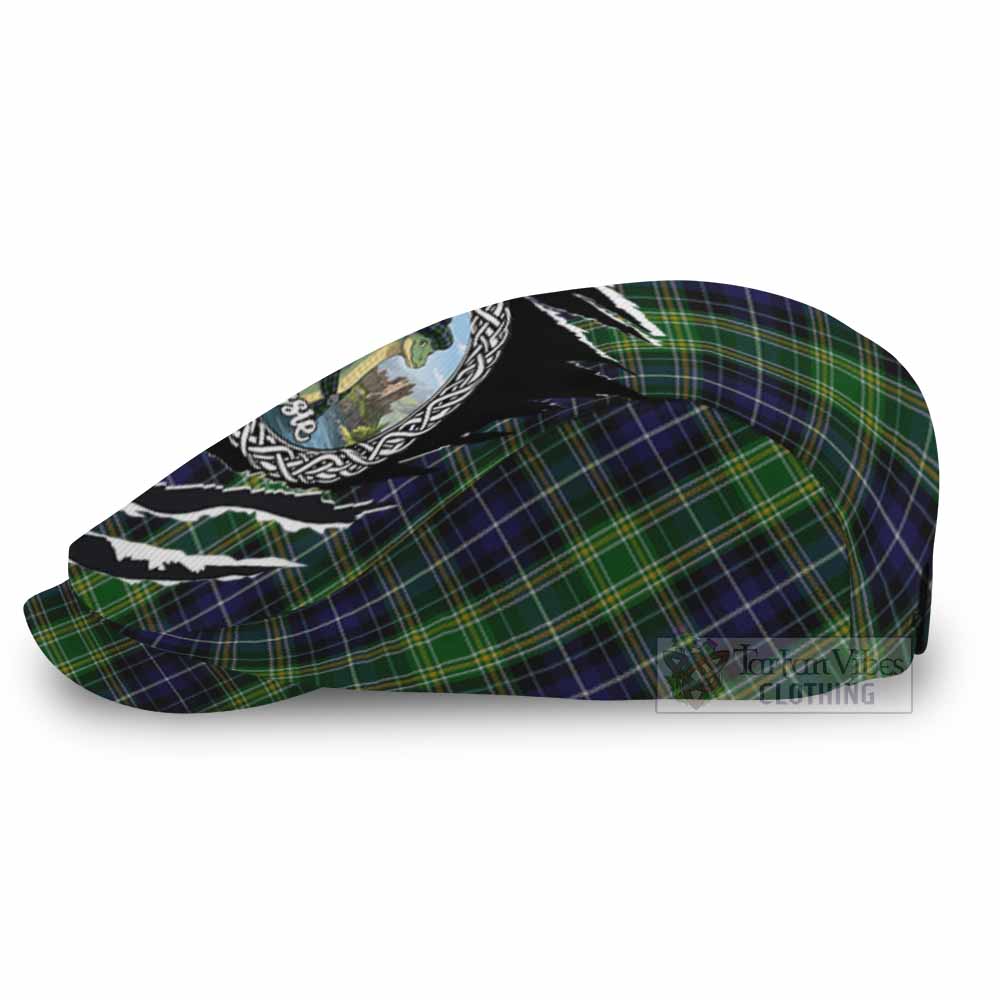 McKellar Tartan Loch Ness Monster Flat Cap, Jeff Cap Celtic Knot Nessie Art