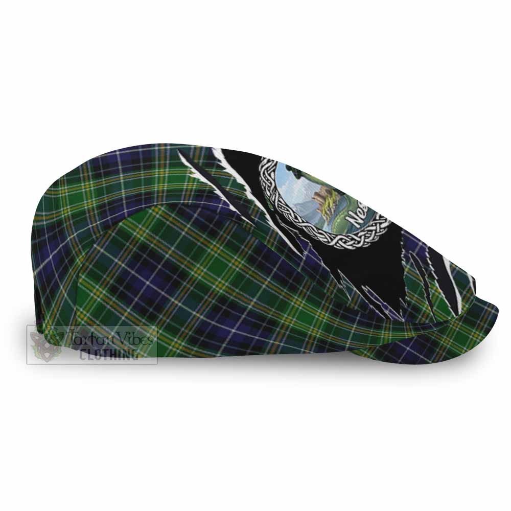McKellar Tartan Loch Ness Monster Flat Cap, Jeff Cap Celtic Knot Nessie Art