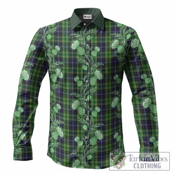 McKellar Tartan Long Sleeve Button Shirts Seamless Scottish Thistle Flowers