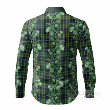 McKellar Tartan Long Sleeve Button Shirts Seamless Scottish Thistle Flowers