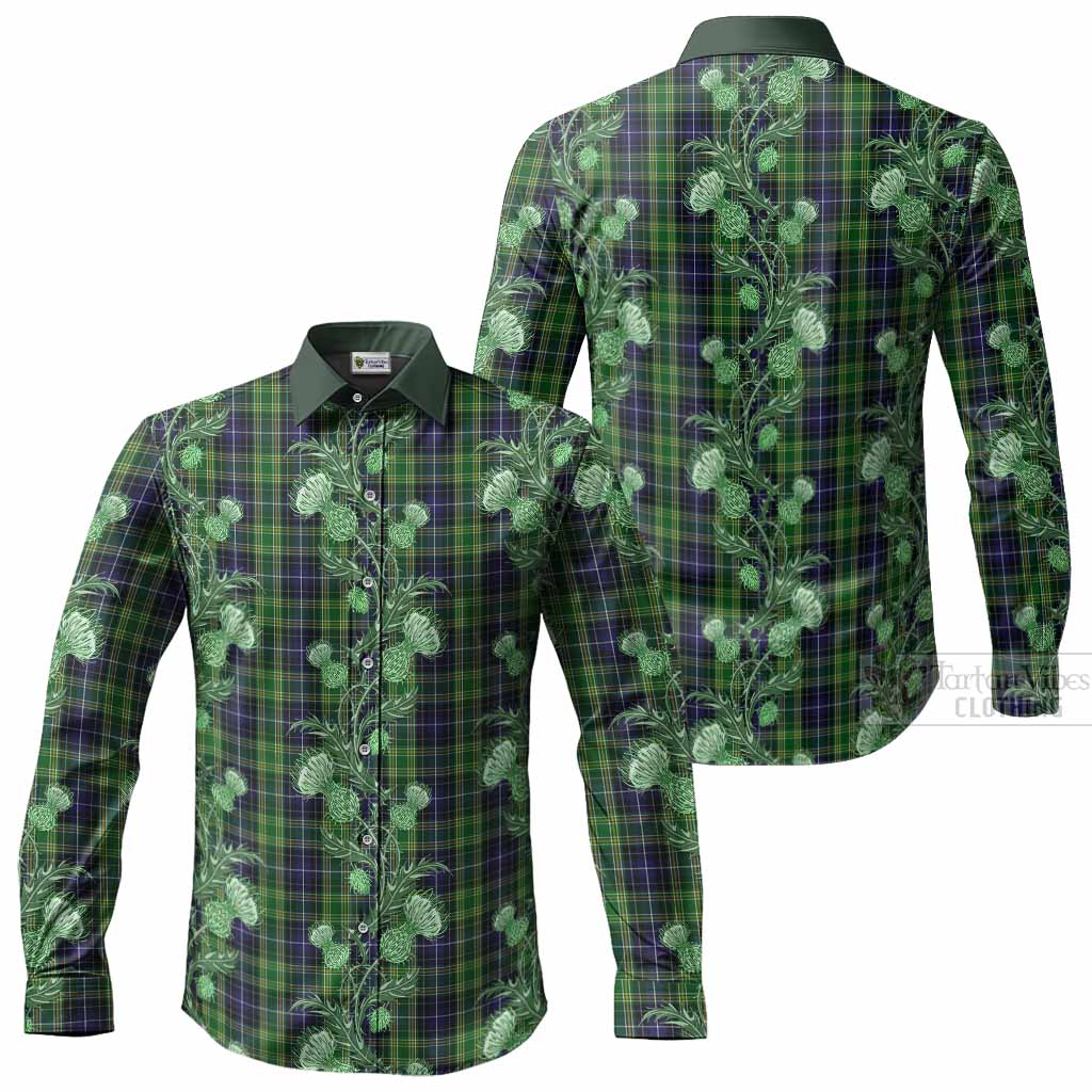McKellar Tartan Long Sleeve Button Shirts Seamless Scottish Thistle Flowers