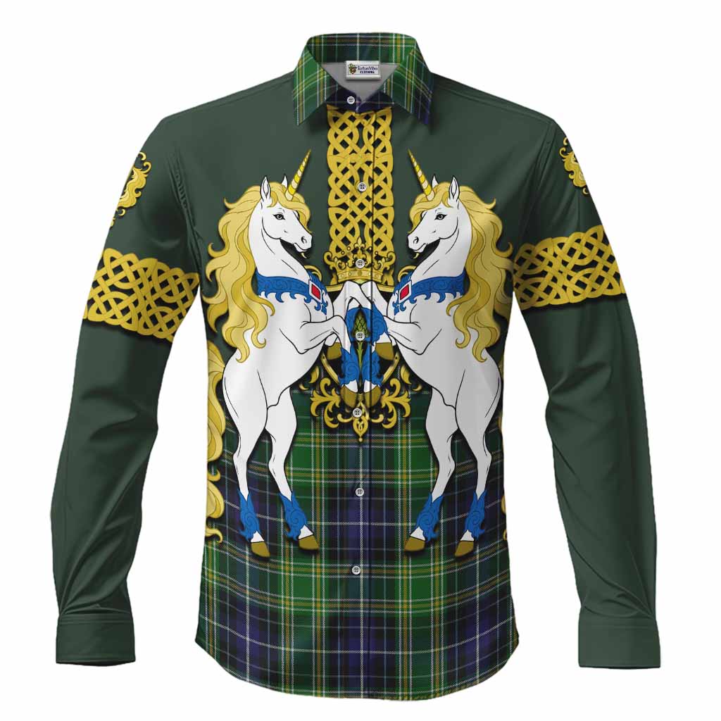 McKellar Tartan Long Sleeve Button Shirts Unicorn Celtic Knot And Thistle Emblem