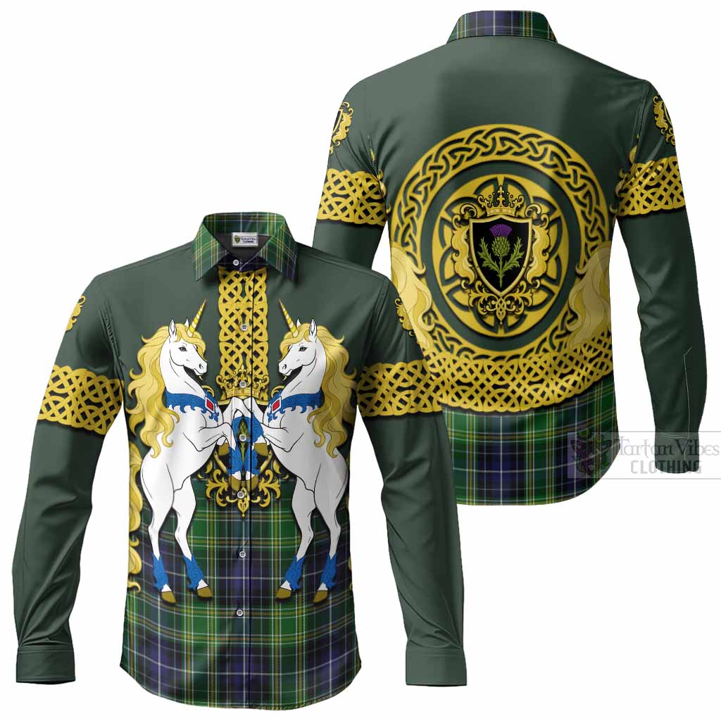 McKellar Tartan Long Sleeve Button Shirts Unicorn Celtic Knot And Thistle Emblem