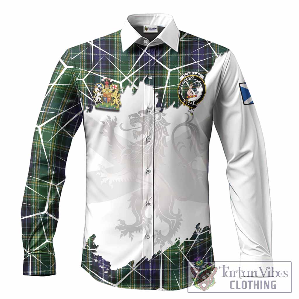 McKellar Tartan Long Sleeve Button Shirts with Family Crest and Lion Rampant Grunge Style