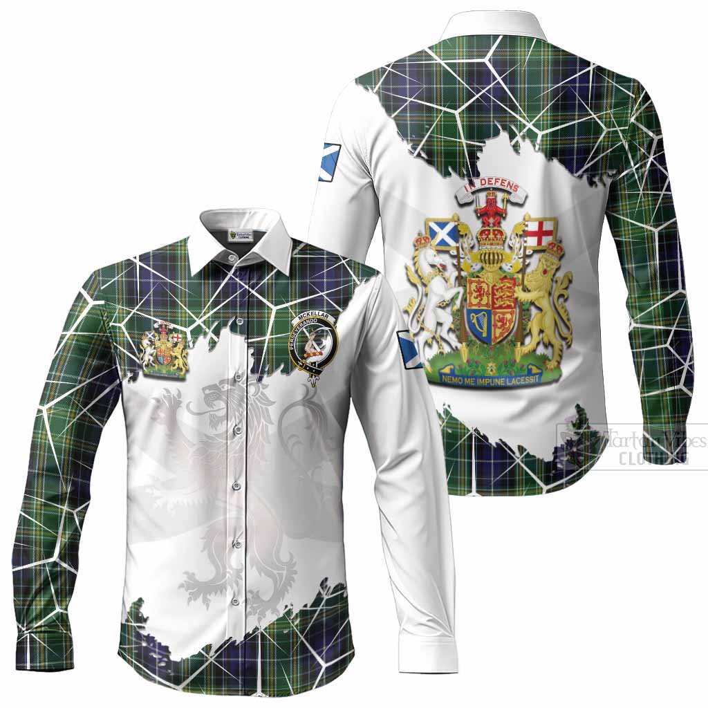 McKellar Tartan Long Sleeve Button Shirts with Family Crest and Lion Rampant Grunge Style