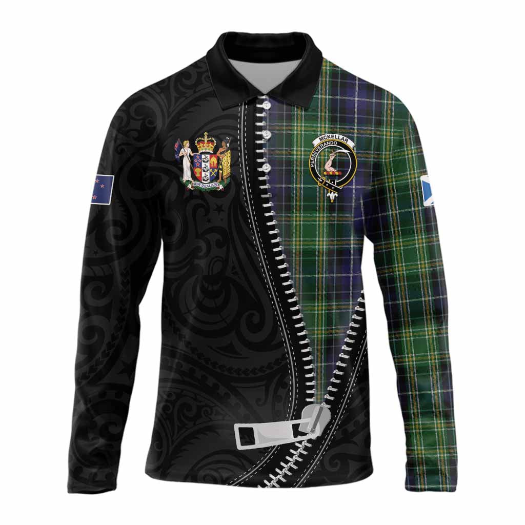 McKellar Tartan Long Sleeve Polo Shirt New Zealand Pattern Unique Zipper Stylized