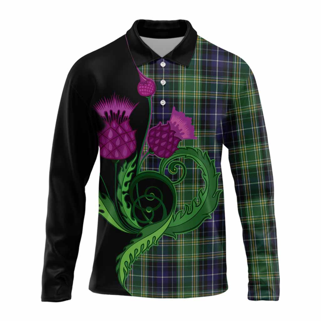 McKellar Tartan Long Sleeve Polo Shirt Traditional Scottish Thistle
