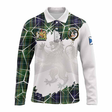 McKellar Tartan Long Sleeve Polo Shirt with Family Crest and Lion Rampant Grunge Style