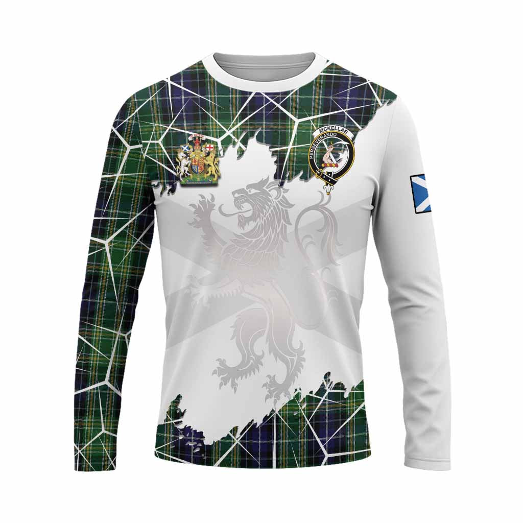 McKellar Tartan Long Sleeve T-Shirt with Family Crest and Lion Rampant Grunge Style