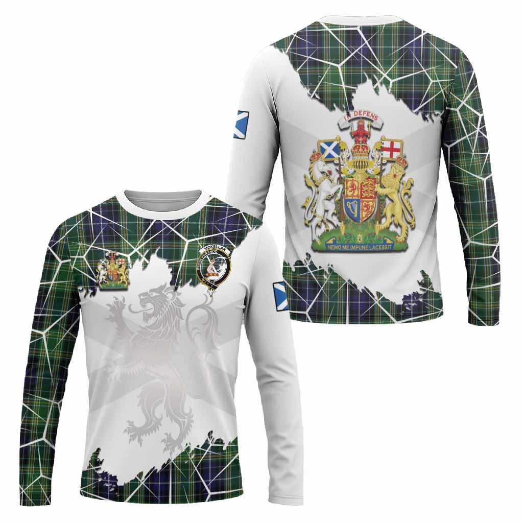 McKellar Tartan Long Sleeve T-Shirt with Family Crest and Lion Rampant Grunge Style