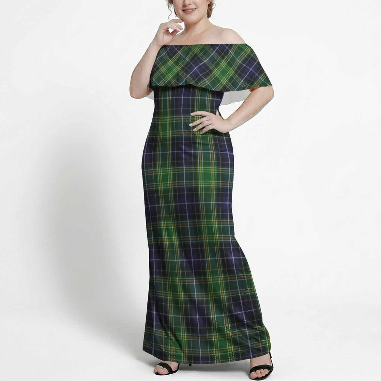 McKellar Tartan Off Shoulder Ruffle Maxi Dress 10XL - Tartan Vibes Clothing