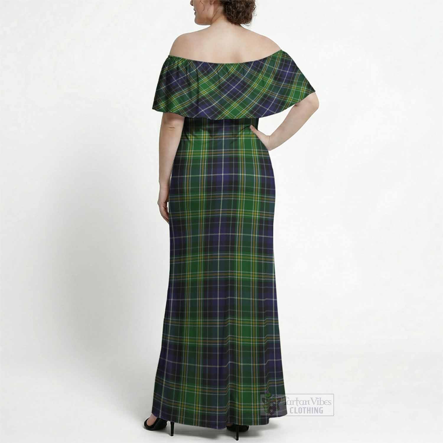 McKellar Tartan Off Shoulder Ruffle Maxi Dress - Tartan Vibes Clothing