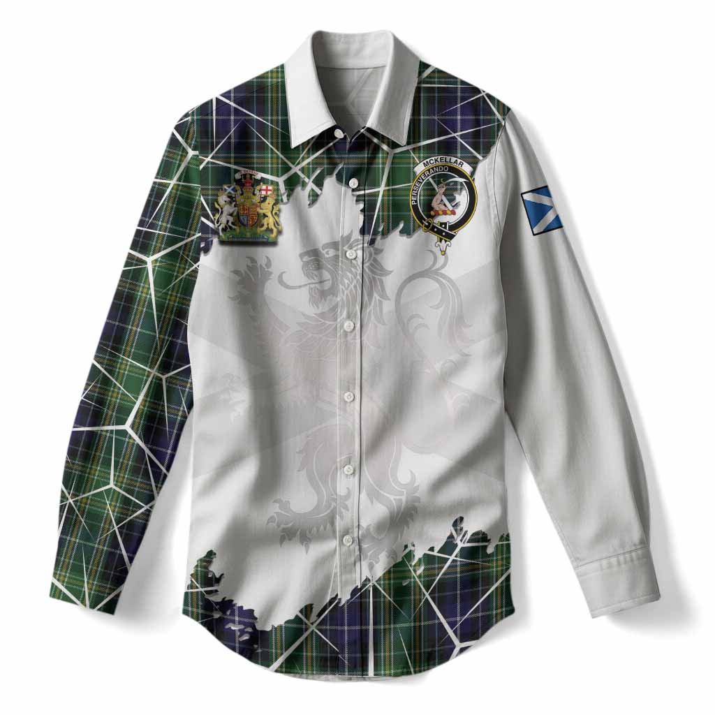 McKellar Tartan Women Casual Shirt with Family Crest and Lion Rampant Grunge Style