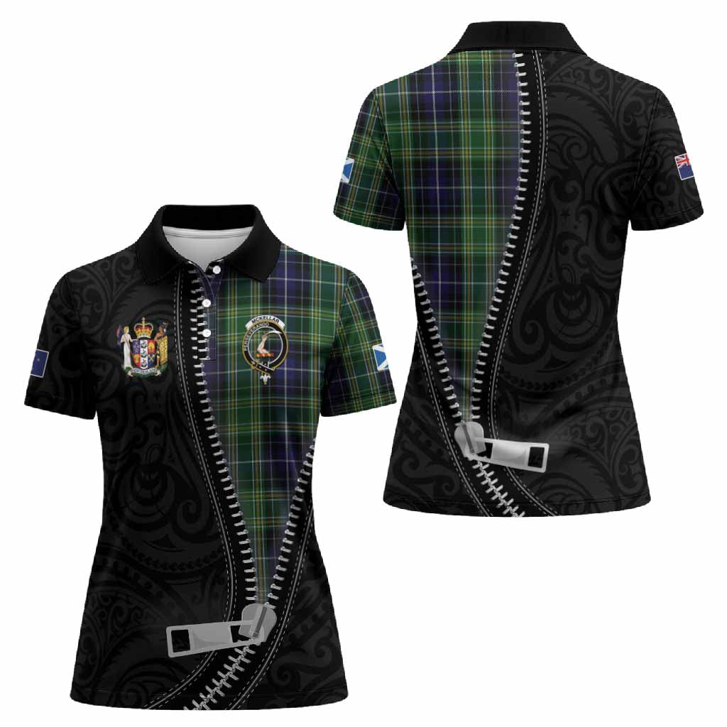 McKellar Tartan Women Polo Shirt New Zealand Pattern Unique Zipper Stylized