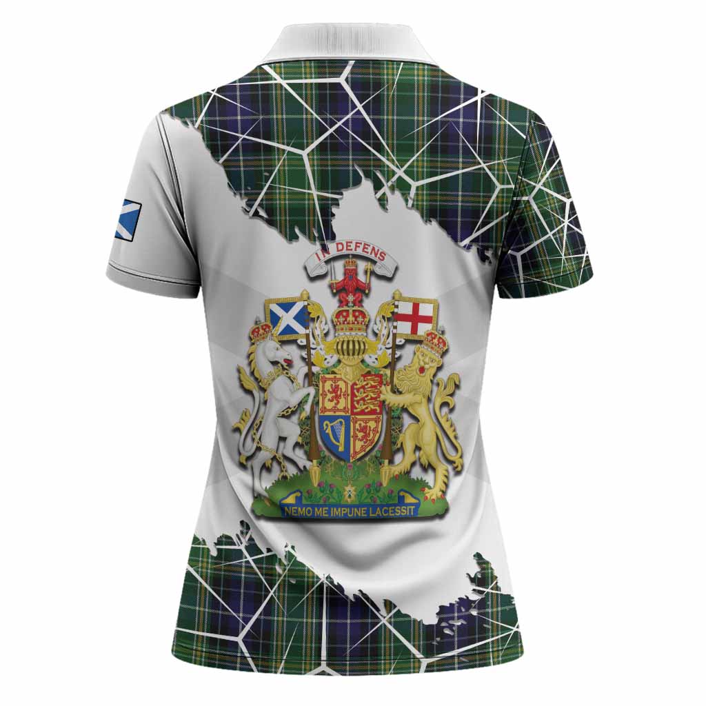McKellar Tartan Women Polo Shirt with Family Crest and Lion Rampant Grunge Style