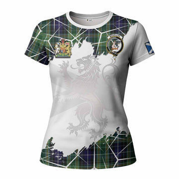 McKellar Tartan Women T shirt with Family Crest and Lion Rampant Grunge Style
