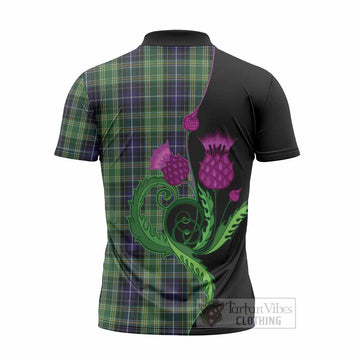 McKellar Tartan Zipper Polo Shirt Traditional Scottish Thistle