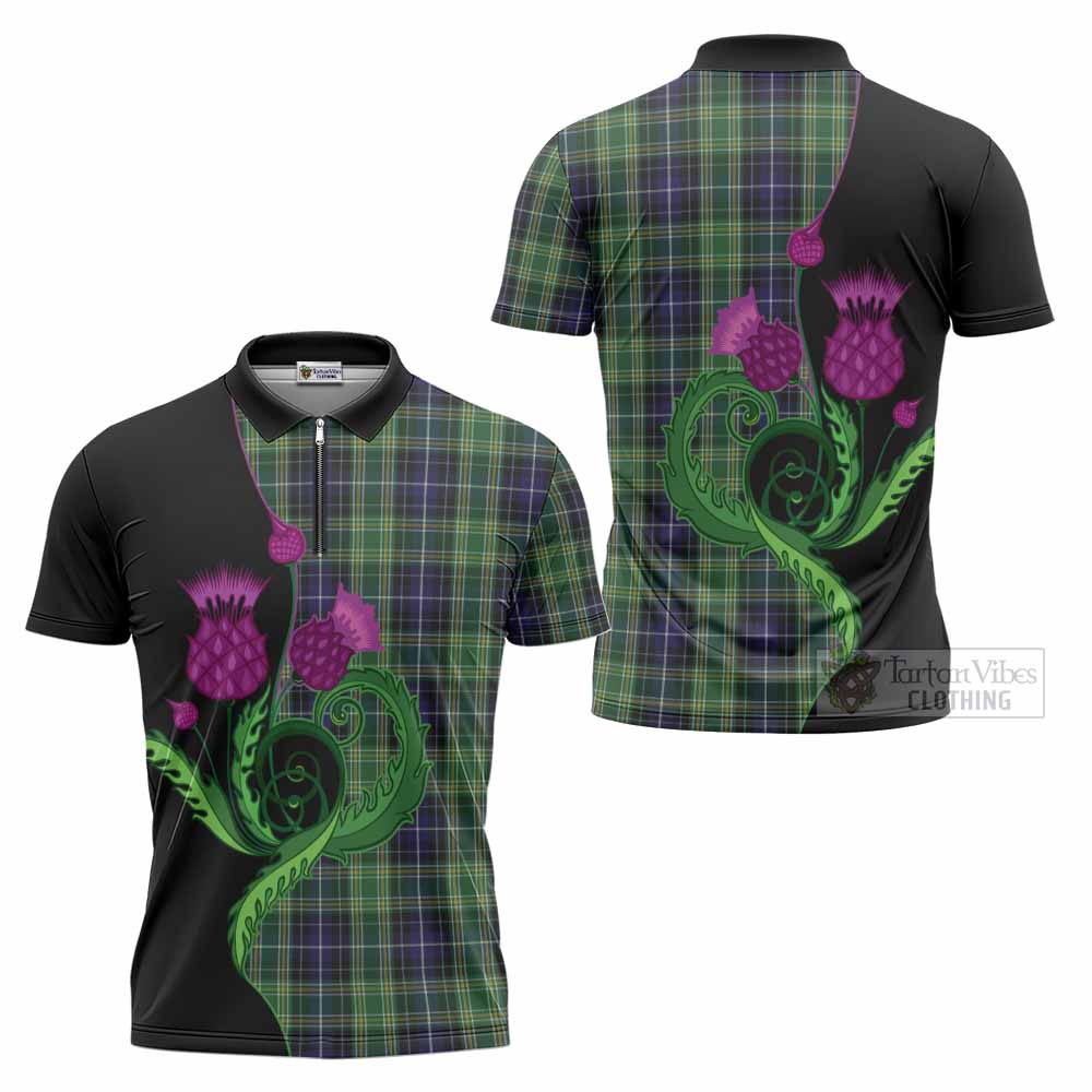 McKellar Tartan Zipper Polo Shirt Traditional Scottish Thistle
