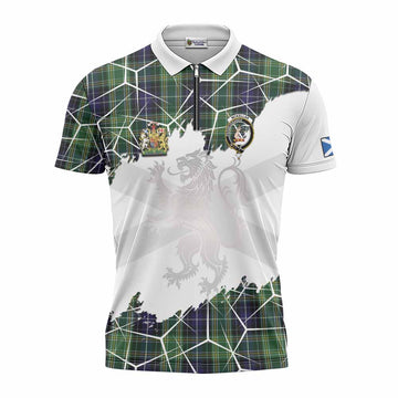 McKellar Tartan Zipper Polo Shirt with Family Crest and Lion Rampant Grunge Style
