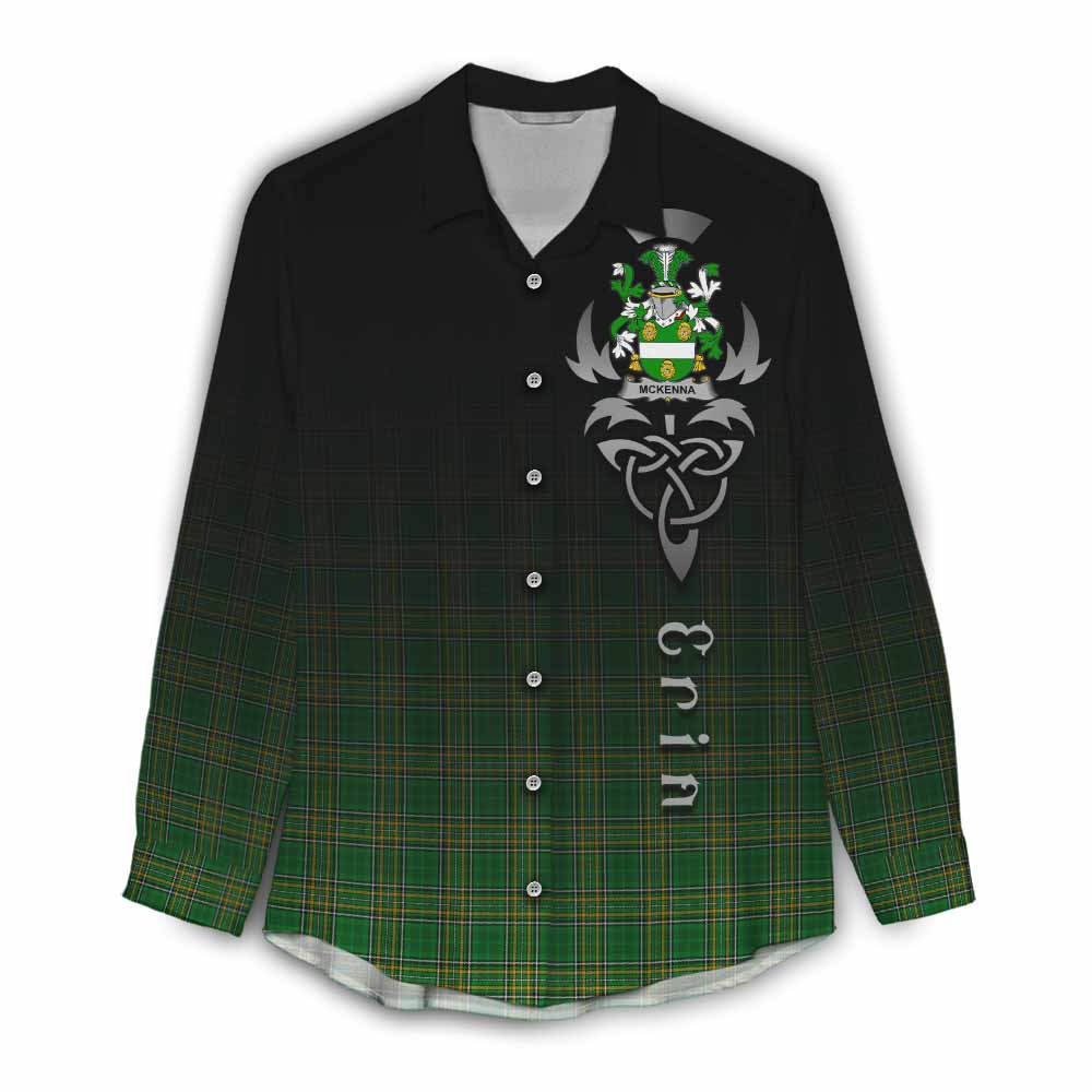 Tartan Vibes Clothing McKenna Irish Clan Women's Casual Shirt with Coat of Arms Erin Go Bragh Celtic Inspired