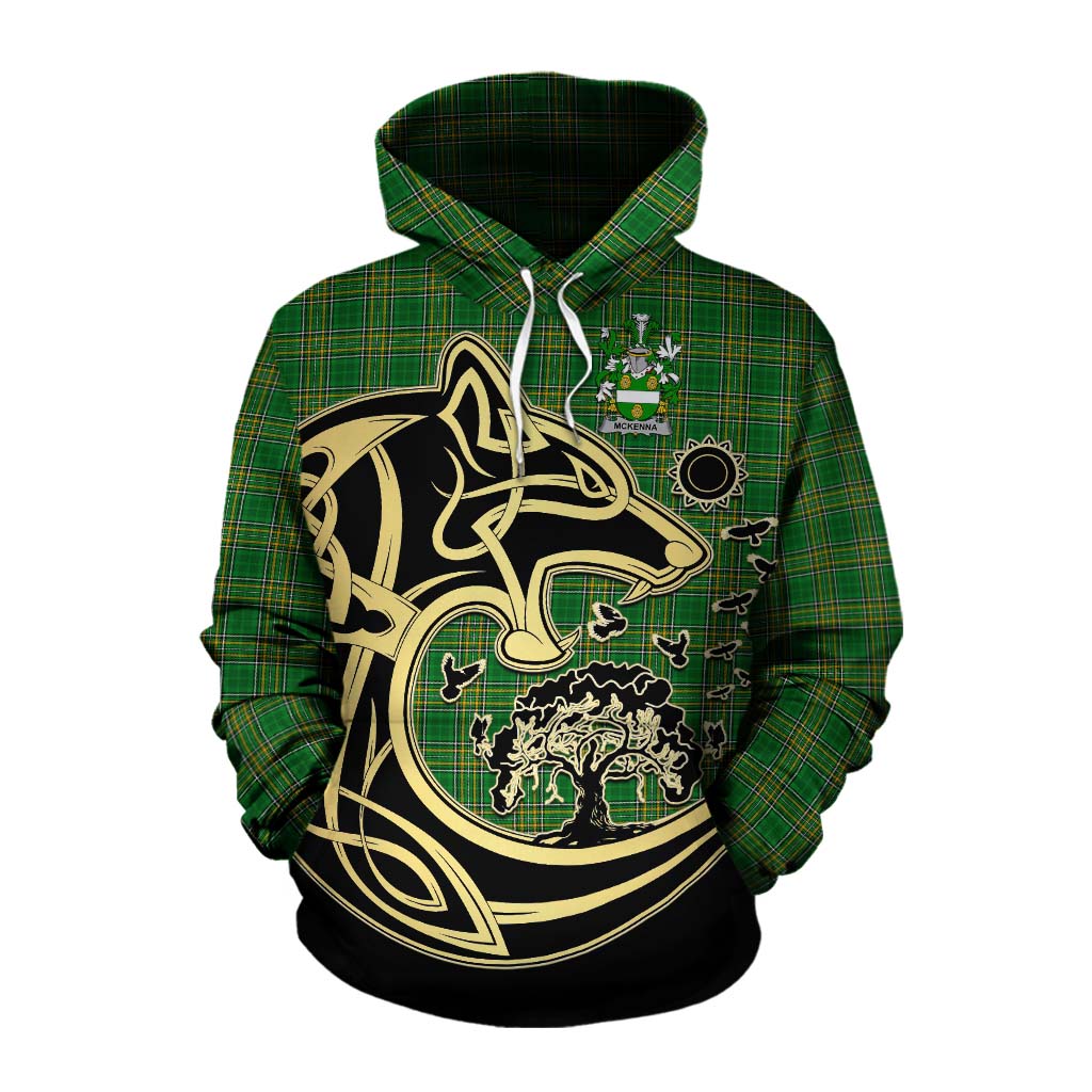 Tartan Vibes Clothing McKenna Irish Tartan Cotton Hoodie with Coat of Arms Celtic Wolf Style