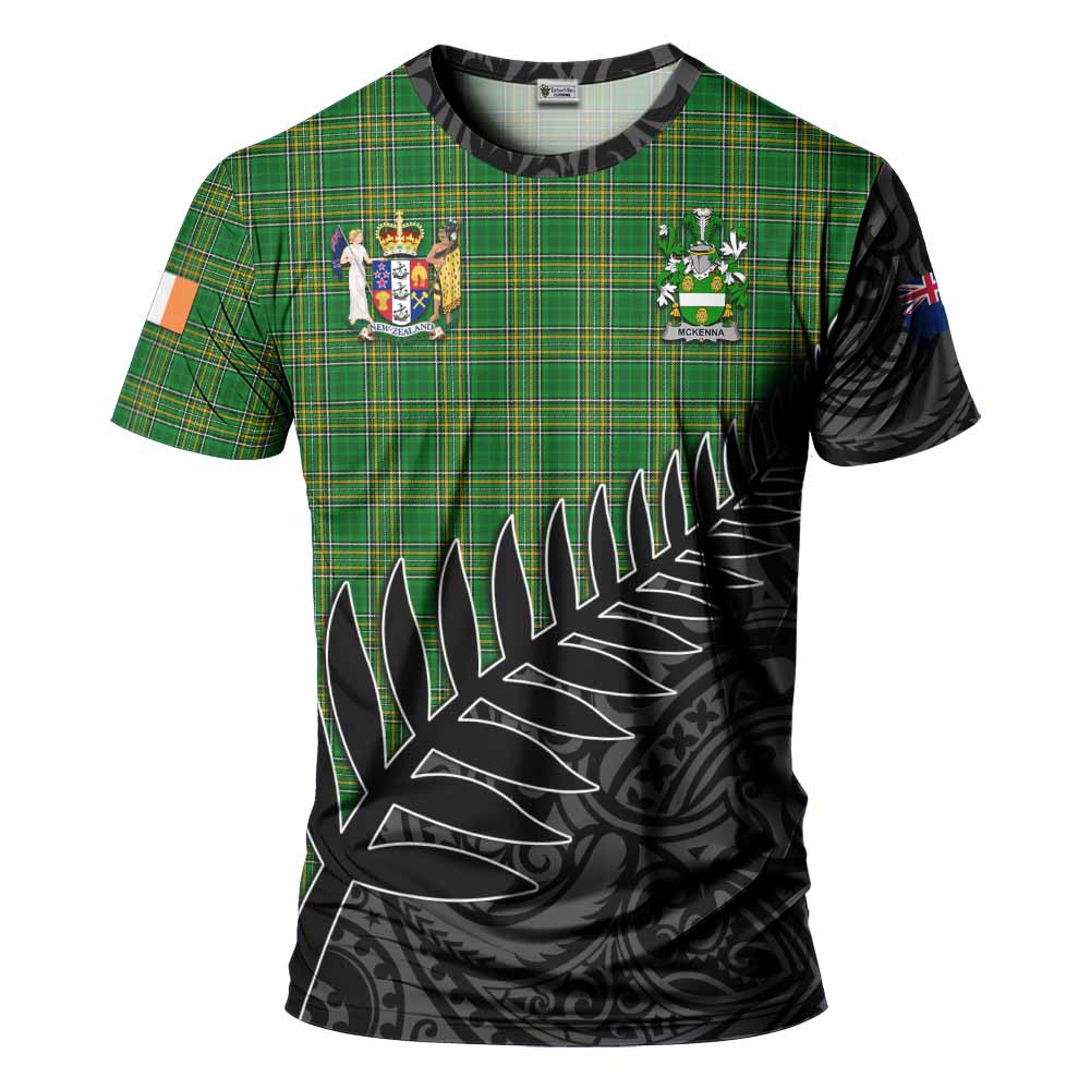 Tartan Vibes Clothing McKenna Irish Clan Tartan T-Shirt with Coat of Arms New Zealand Silver Fern Half Style