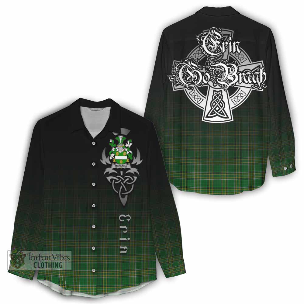 Tartan Vibes Clothing McKenna Irish Clan Women's Casual Shirt with Coat of Arms Erin Go Bragh Celtic Inspired