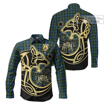 Mckenzie Tartan Long Sleeve Button Shirt with Family Crest Celtic Wolf Style Men's Shirt S - Tartan Vibes Clothing