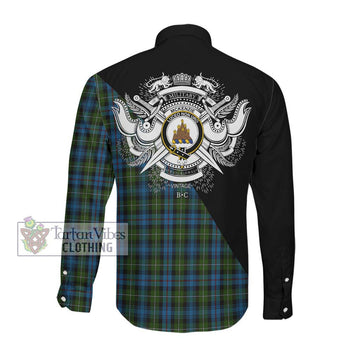 Mckenzie Tartan Long Sleeve Button Shirt with Family Crest and Military Logo Style Men's Shirt - Tartanvibesclothing Shop